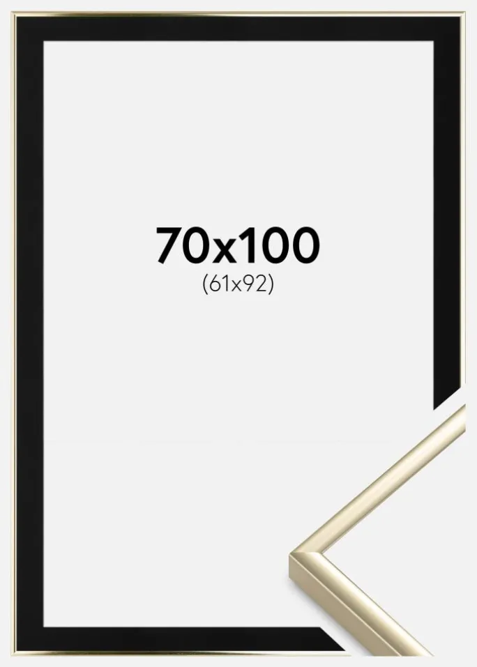 Ramme Aluminium Blank Guld 70x100 cm - Passepartout Sort 62x93 cm