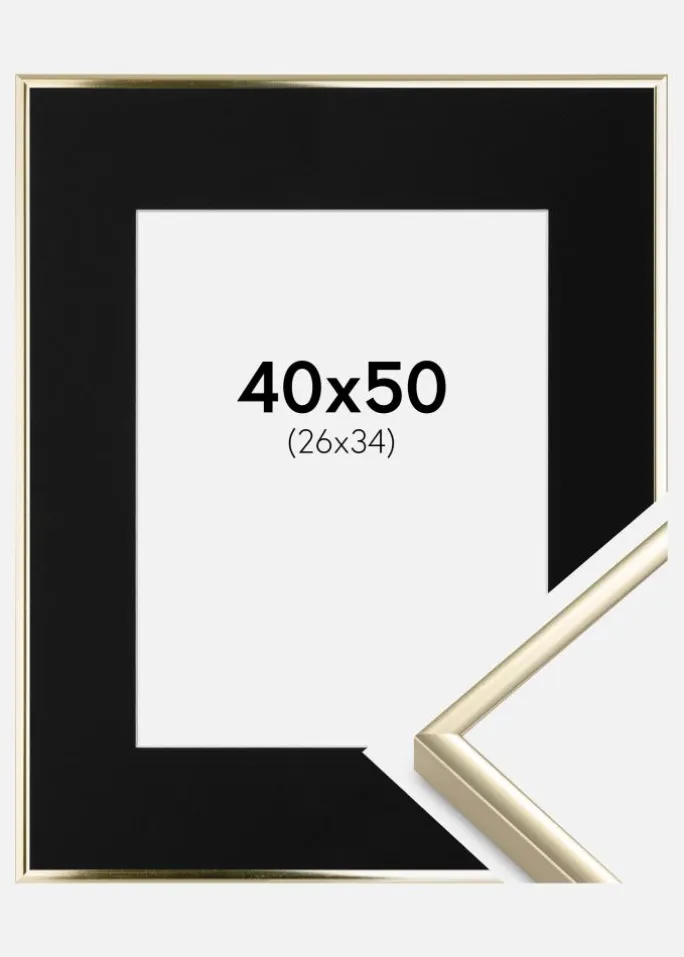 Ramme Aluminium Blank Guld 40x50 cm - Passepartout Sort 27x35 cm