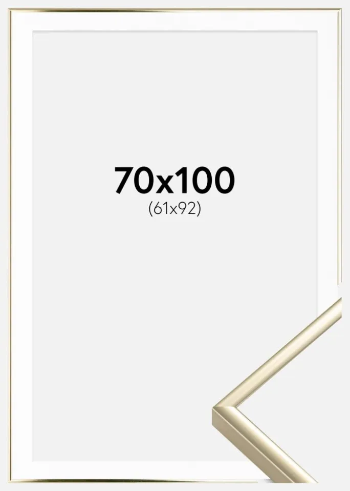 Ramme Aluminium Blank Guld 70x100 cm - Passepartout Hvid 62x93 cm