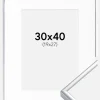 Ramme Aluminium Blank Sølv 30x40 cm - Passepartout Hvid 20x28 cm
