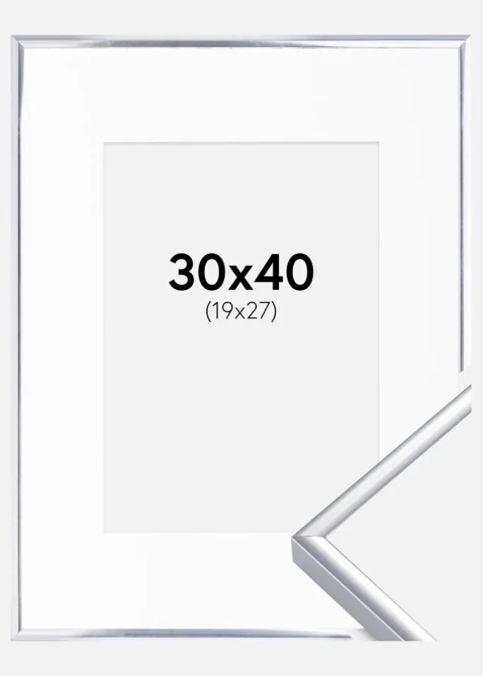 Ramme Aluminium Blank Sølv 30x40 cm - Passepartout Hvid 20x28 cm