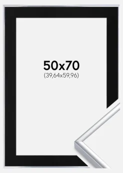 Ramme Aluminium Blank Sølv 50x70 cm - Passepartout Sort 16x24 inches