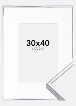 Ramme Aluminium Blank Sølv 30x40 cm - Passepartout Hvid 18x27 cm