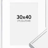 Ramme Aluminium Blank Sølv 30x40 cm - Passepartout Hvid 8x12 inches