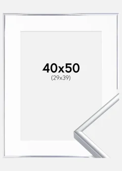 Ramme Aluminium Blank Sølv 40x50 cm - Passepartout Hvid 30x40 cm