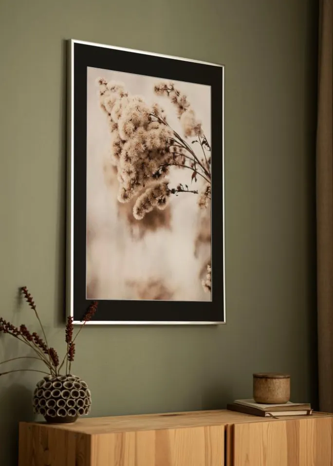 Ramme Aluminium Blank Sølv 30x40 cm - Passepartout Sort 21x30 cm