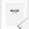 Ramme Aluminium Blank Sølv 40x50 cm - Passepartout Hvid 28x35 cm
