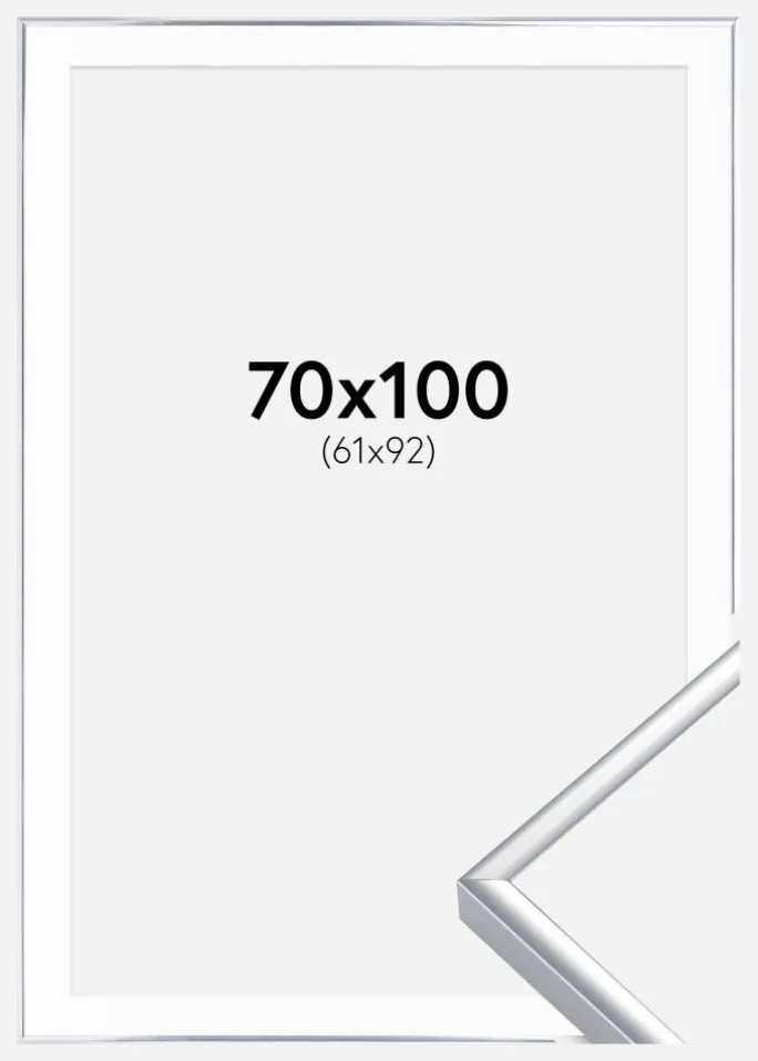 Ramme Aluminium Blank Sølv 70x100 cm - Passepartout Hvid 62x93 cm