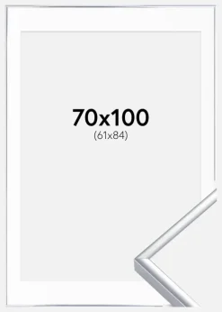 Ramme Aluminium Blank Sølv 70x100 cm - Passepartout Hvid 62x85 cm