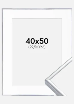 Ramme Aluminium Blank Sølv 40x50 cm - Passepartout Hvid 12x16 inches