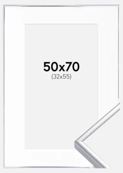 Ramme Aluminium Blank Sølv 50x70 cm - Passepartout Hvid 33x56 cm