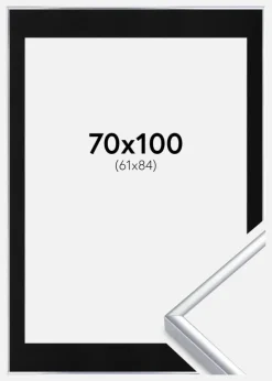 Ramme Aluminium Blank Sølv 70x100 cm - Passepartout Sort 62x85 cm