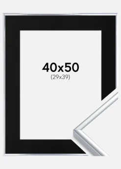 Ramme Aluminium Blank Sølv 40x50 cm - Passepartout Sort 30x40 cm