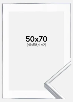 Ramme Aluminium Blank Sølv 50x70 cm - Passepartout Hvid 42x59,4 cm (A2)