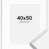 Ramme Aluminium Blank Sølv 40x50 cm - Passepartout Hvid 27,5x37 cm