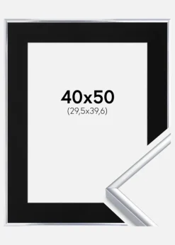 Ramme Aluminium Blank Sølv 40x50 cm - Passepartout Sort 12x16 inches