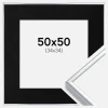 Ramme Aluminium Blank Sølv 50x50 cm - Passepartout Sort 35x35 cm