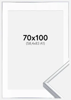 Ramme Aluminium Blank Sølv 70x100 cm - Passepartout Hvid 59,4x84 cm (A1)