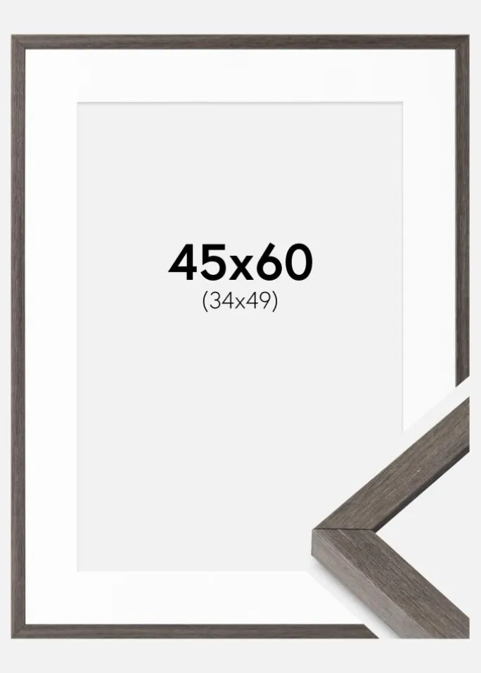 Ramme Ares Grå Eg 45x60 cm - Passepartout Hvid 35x50 cm