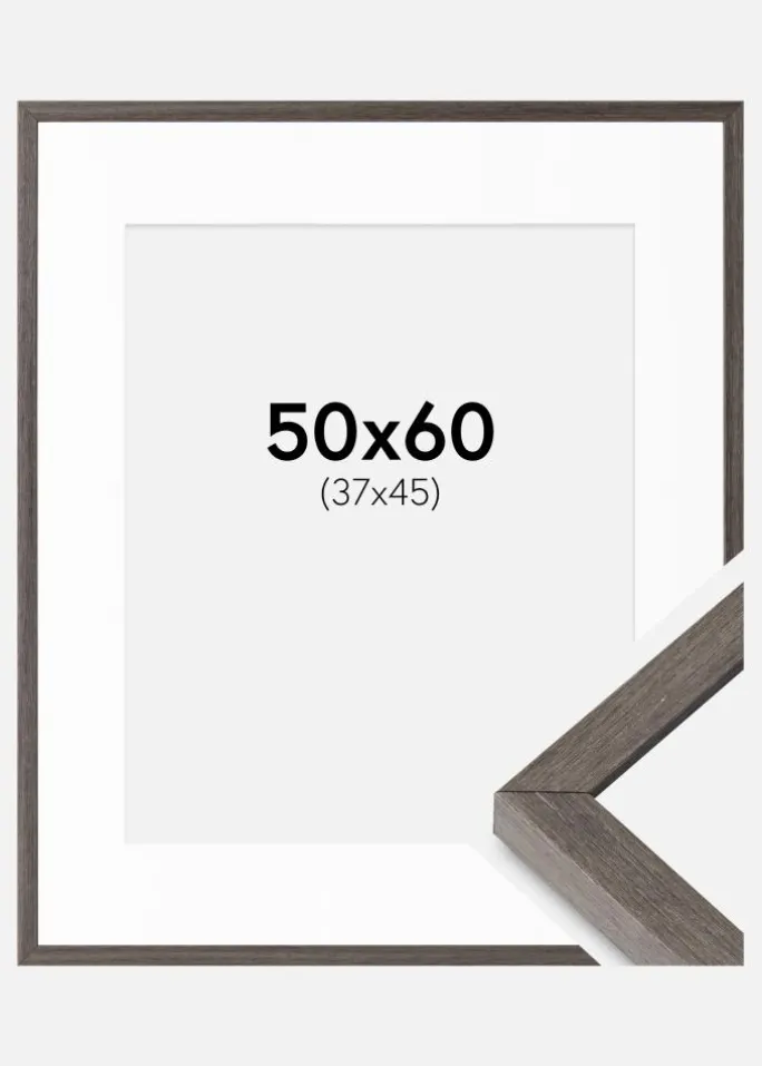 Ramme Ares Grå Eg 50x60 cm - Passepartout Hvid 38x46 cm