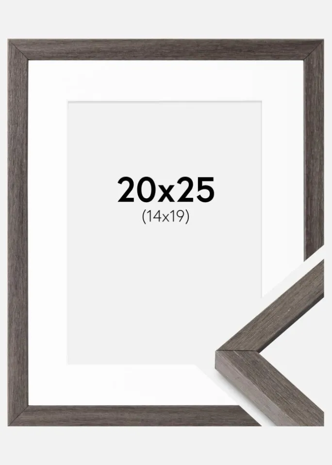 Ramme Ares grå Eg 20x25 cm - Passepartout Hvid 15x20 cm