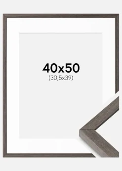 Ramme Ares Grå Eg 40x50 cm - Passepartout Hvid 31,5x40 cm