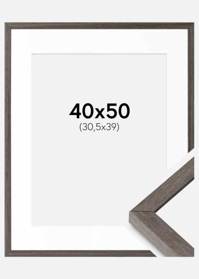 Ramme Ares Grå Eg 40x50 cm - Passepartout Hvid 31,5x40 cm
