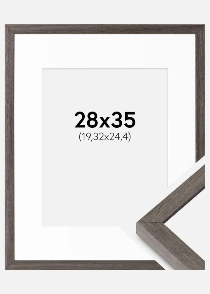Ramme Ares Grå Eg 28x35 cm - Passepartout Hvid 8x10 inches