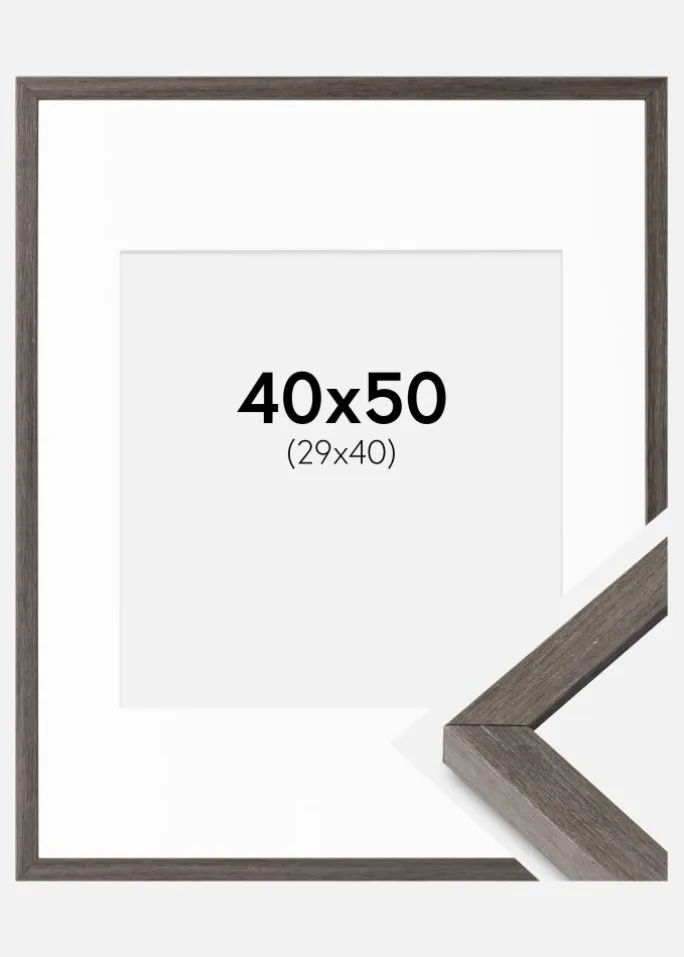 Ramme Ares Grå Eg 40x50 cm - Passepartout Hvid 30x41 cm