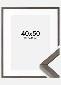 Ramme Ares Grå Eg 40x50 cm - Passepartout Hvid 29,7x42 cm