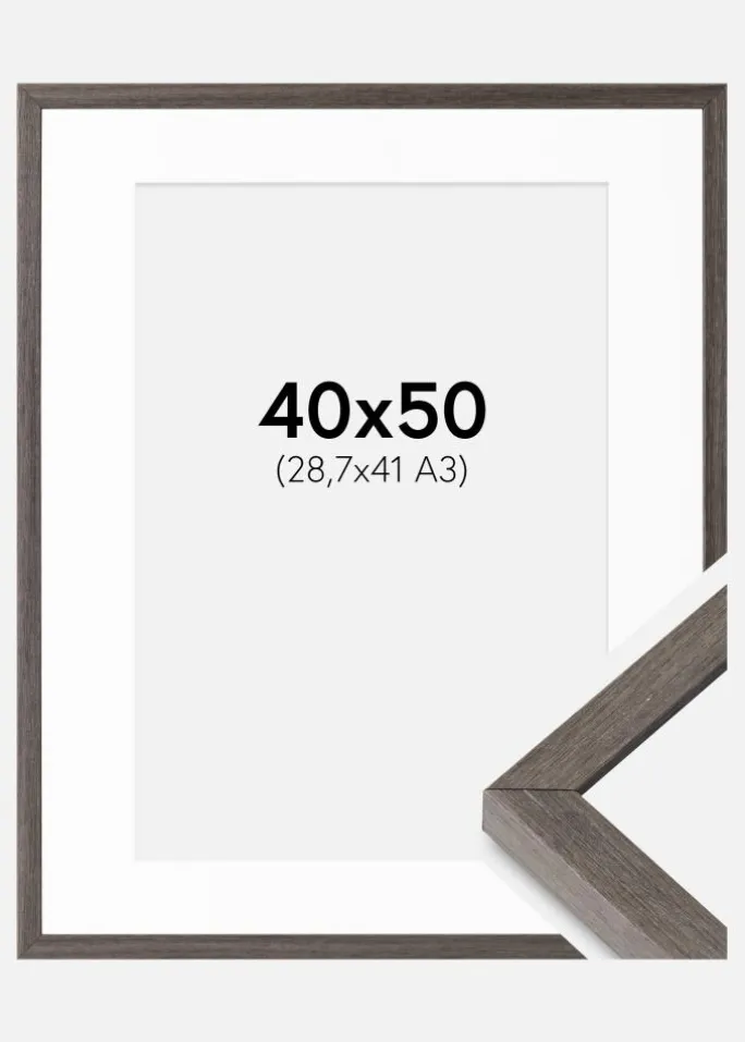 Ramme Ares Grå Eg 40x50 cm - Passepartout Hvid 29,7x42 cm