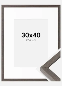 Ramme Ares grå Eg 30x40 cm - Passepartout Hvid 20x28 cm
