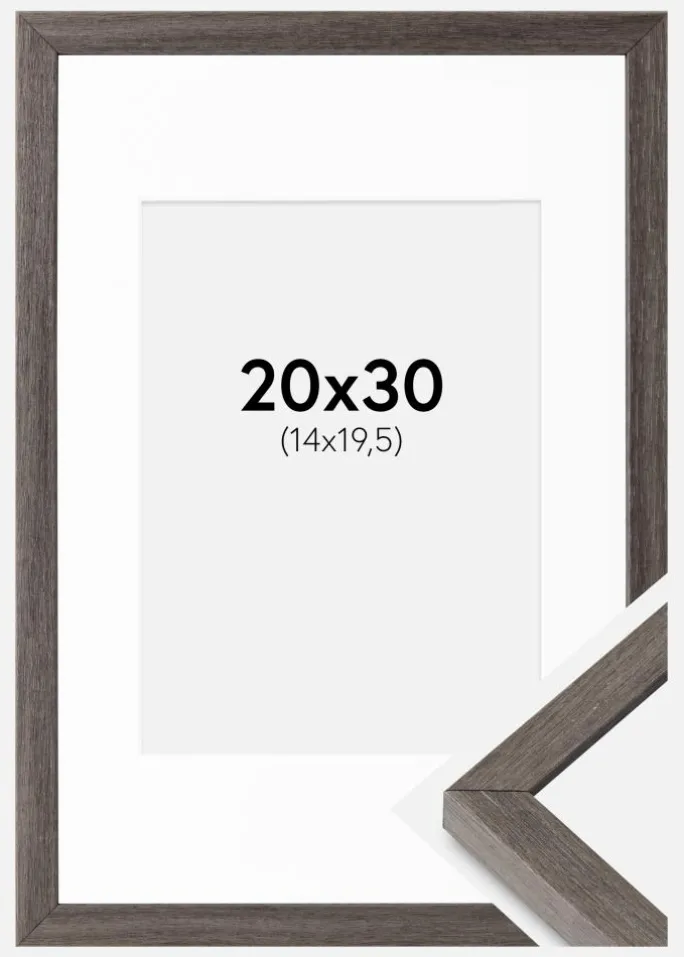 Ramme Ares grå Eg 20x30 cm - Passepartout Hvid 15x21 cm