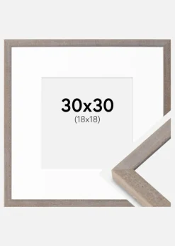 Ramme Ares Grå 30x30 cm - Passepartout Hvid 19x19 cm