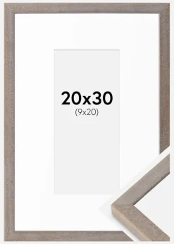 Ramme Ares Grå 20x30 cm - Passepartout Hvid 10x21 cm