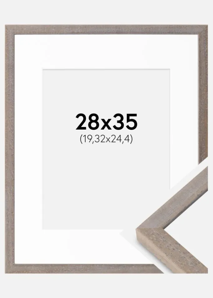 Ramme Ares Grå 28x35 cm - Passepartout Hvid 8x10 inches