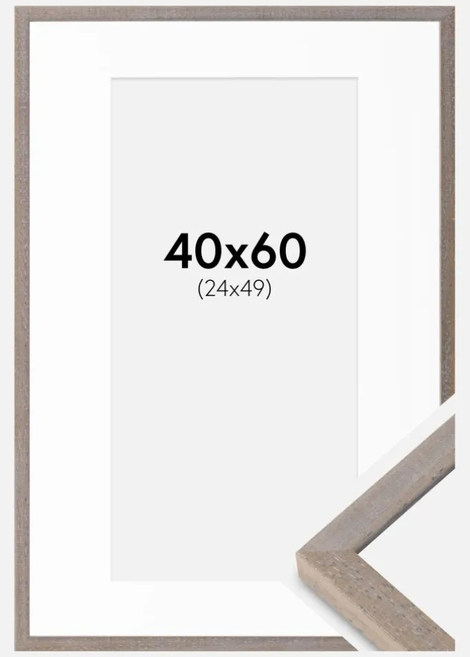 Ramme Ares Grå 40x60 cm - Passepartout Hvid 25x50 cm
