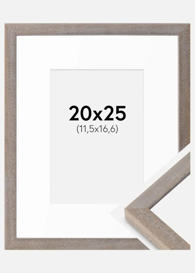 Ramme Ares Grå 20x25 cm - Passepartout Hvid B6 125x176 mm