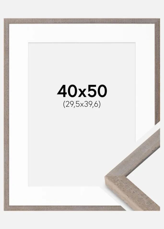 Ramme Ares Grå 40x50 cm - Passepartout Hvid 12x16 inches