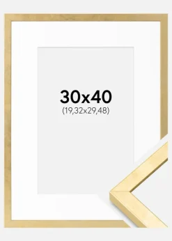 Ramme Ares Guld 30x40 cm - Passepartout Hvid 8x12 inches