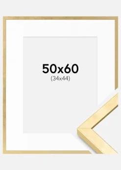 Ramme Ares Guld 50x60 cm - Passepartout Hvid 35x45 cm