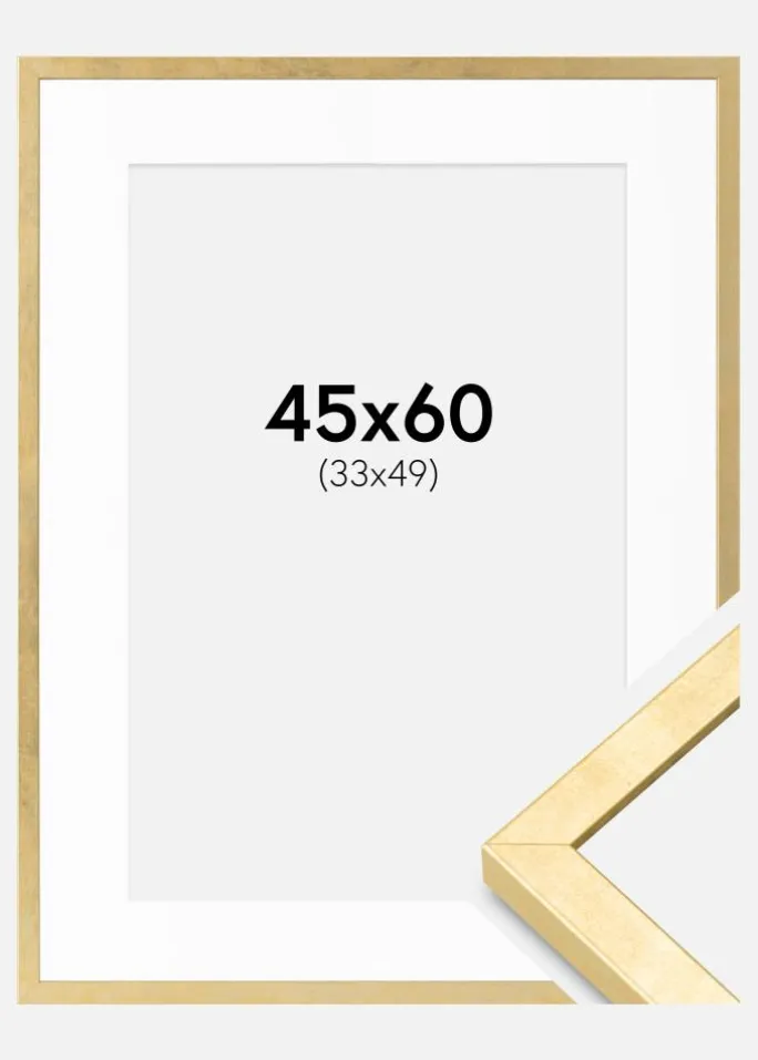 Ramme Ares Guld 45x60 cm - Passepartout Hvid 34x50 cm