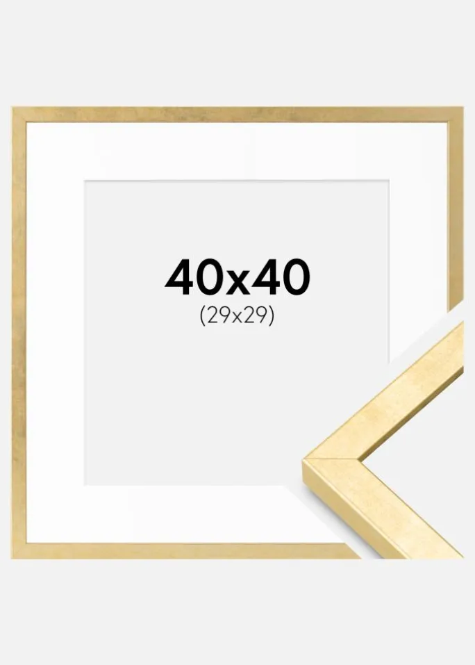 Ramme Ares Guld 40x40 cm - Passepartout Hvid 30x30 cm