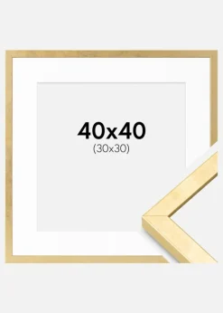 Ramme Ares Guld 40x40 cm - Passepartout Hvid 31x31 cm