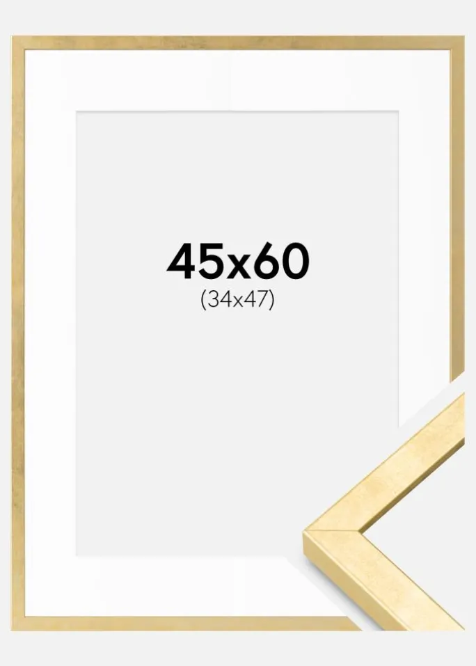 Ramme Ares Guld 45x60 cm - Passepartout Hvid 35x48 cm
