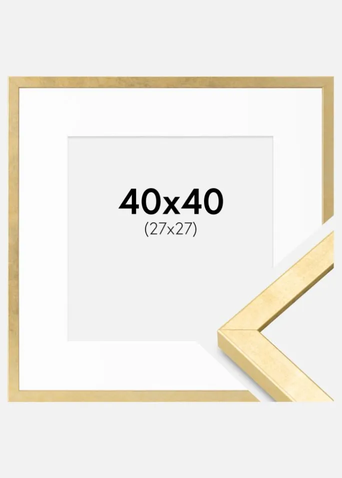 Ramme Ares Guld 40x40 cm - Passepartout Hvid 28x28 cm