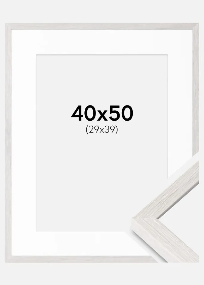 Ramme Ares Hvid Eg 40x50 cm - Passepartout Hvid 30x40 cm