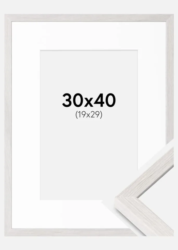 Ramme Ares Hvid Eg 30x40 cm - Passepartout Hvid 20x30 cm