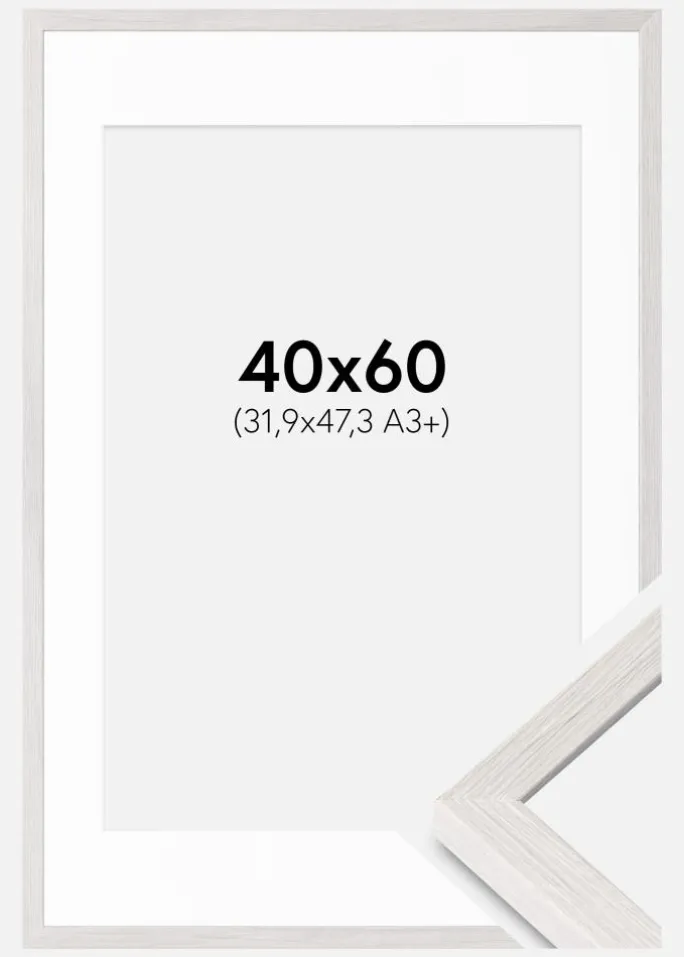 Ramme Ares Hvid Eg 40x60 cm - Passepartout Hvid 32,9x48,3 cm