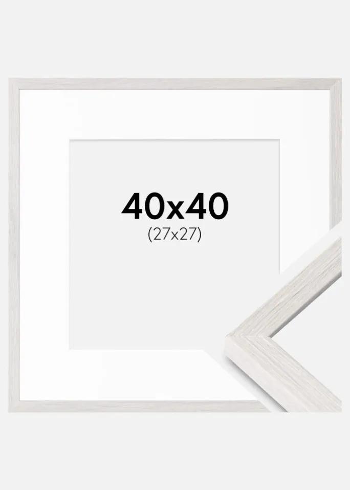 Ramme Ares Hvid Eg 40x40 cm - Passepartout Hvid 28x28 cm